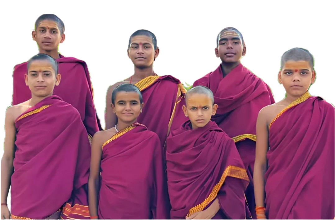 Gurukul students in traditional maroon robes
