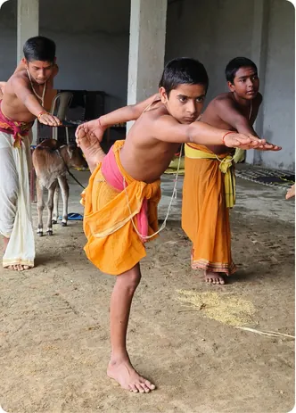 Students training together in a traditional stance